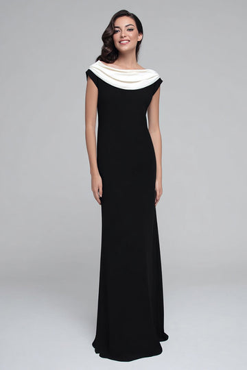 Noir et blanc Robe longue formelle à col bénitier avec manches